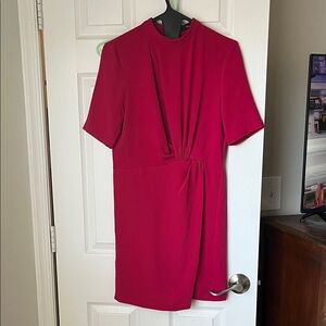 NWOT Mango hot pink mini dress with drape and high collar